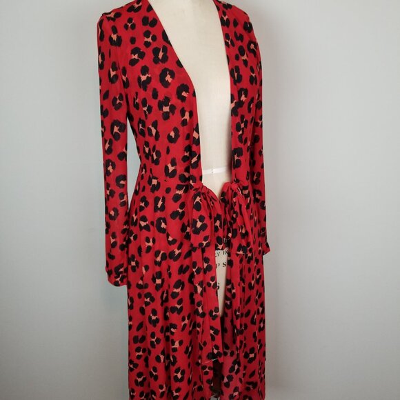CAbi Sexy 5771 Siren Red Leopard Nylon Net Midi Wrap Dress * Ladies Size XS NEW - Picture 8 of 11